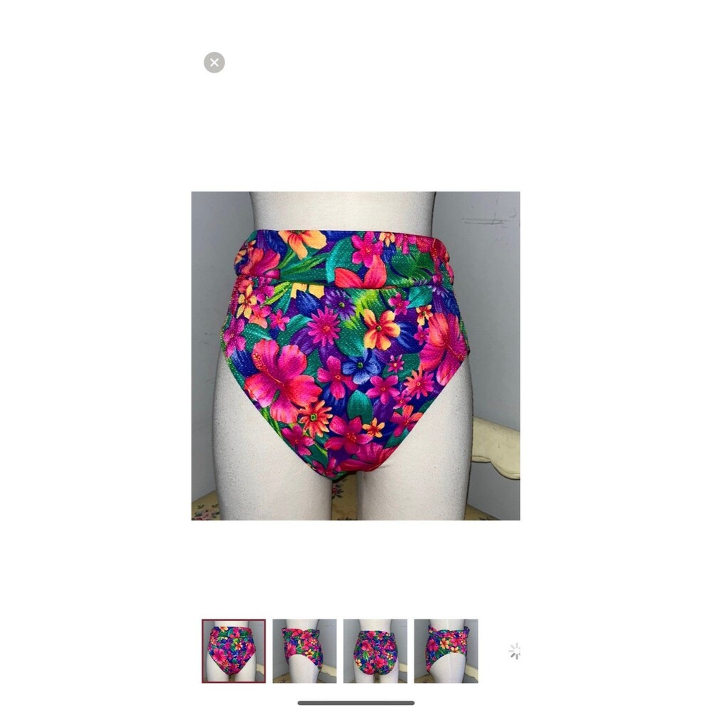 NEW Authentic Vintage High Waisted Bikini Swim Bottoms Bright Tropical Floral M